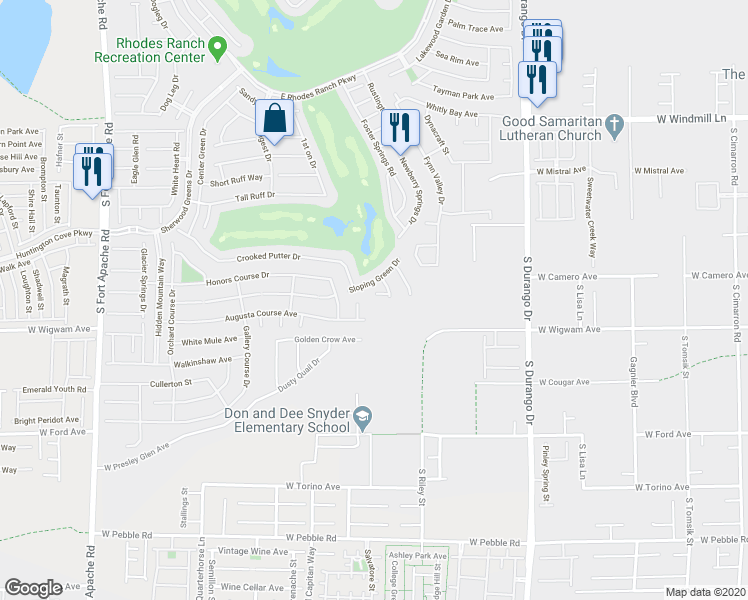 map of restaurants, bars, coffee shops, grocery stores, and more near 43 Windy Par Court in Las Vegas