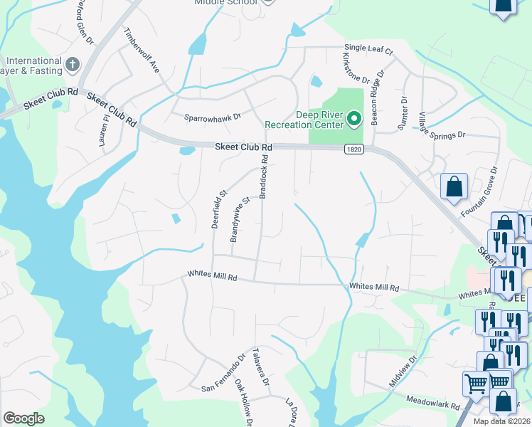 map of restaurants, bars, coffee shops, grocery stores, and more near 3920 Braddock Road in High Point