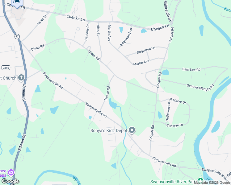 map of restaurants, bars, coffee shops, grocery stores, and more near 2048 Neese Road in Graham