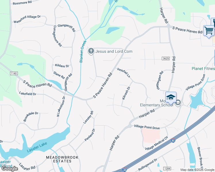 map of restaurants, bars, coffee shops, grocery stores, and more near 1448 South Peace Haven Road in Clemmons
