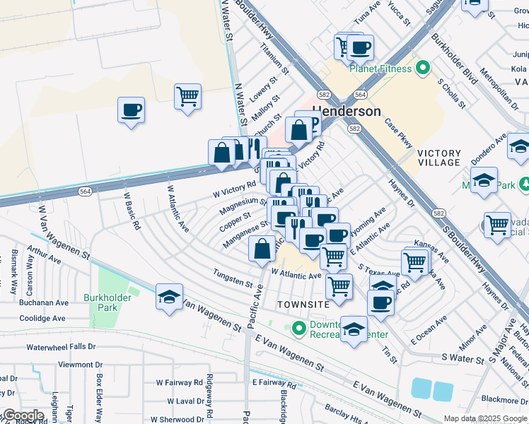 map of restaurants, bars, coffee shops, grocery stores, and more near 103 Copper Street in Henderson