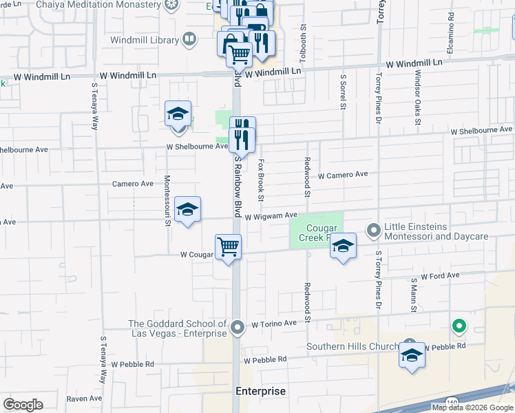 map of restaurants, bars, coffee shops, grocery stores, and more near 8469 Fox Brook Street in Las Vegas