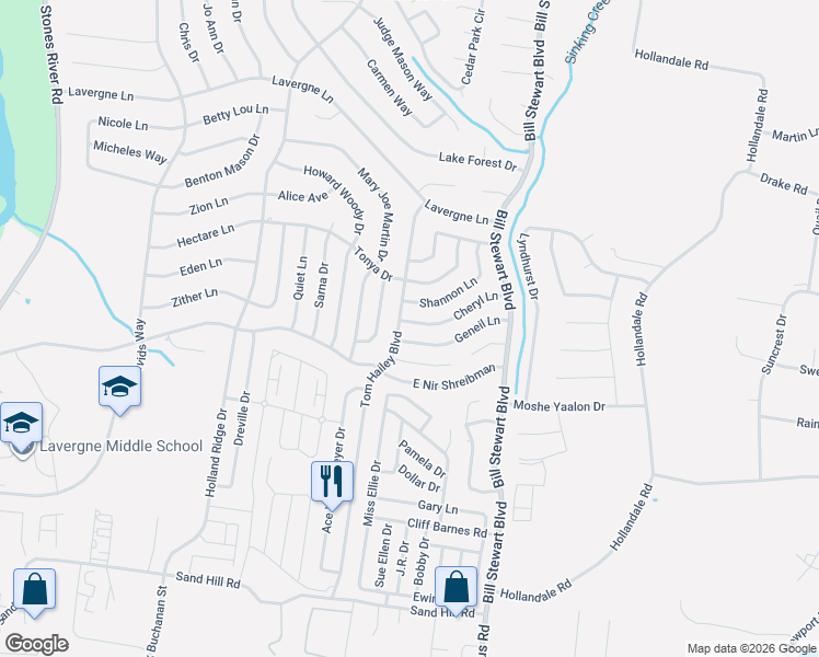 map of restaurants, bars, coffee shops, grocery stores, and more near 951 Tom Hailey Boulevard in La Vergne