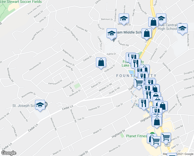 map of restaurants, bars, coffee shops, grocery stores, and more near 2516 Holbrook Drive in Knoxville
