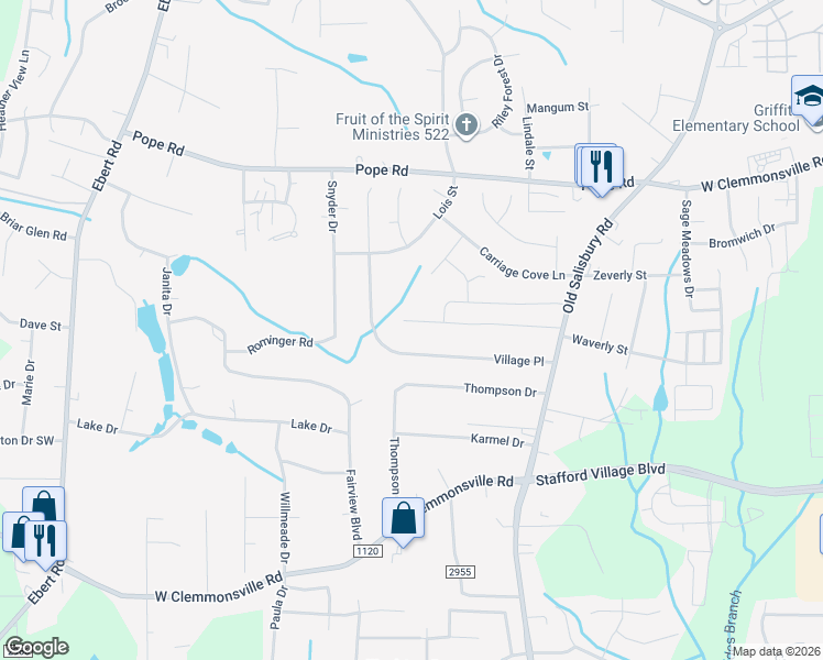 map of restaurants, bars, coffee shops, grocery stores, and more near 1696 Guilford Drive in Winston-Salem