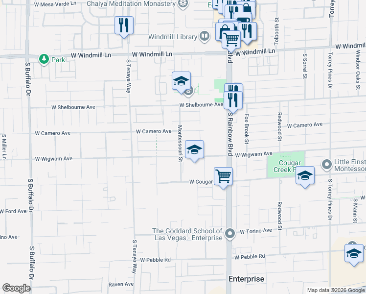 map of restaurants, bars, coffee shops, grocery stores, and more near 7217 West Wigwam Avenue in Las Vegas