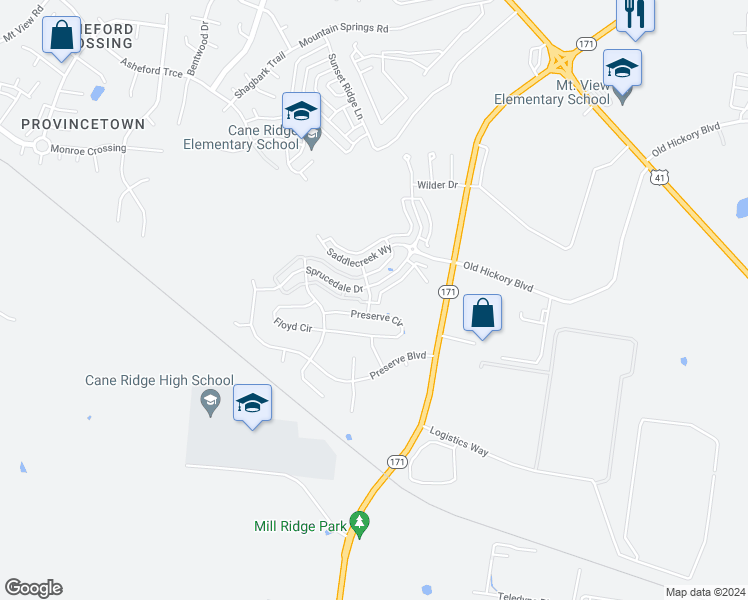 map of restaurants, bars, coffee shops, grocery stores, and more near 915 Beaver Creek Way in Nashville