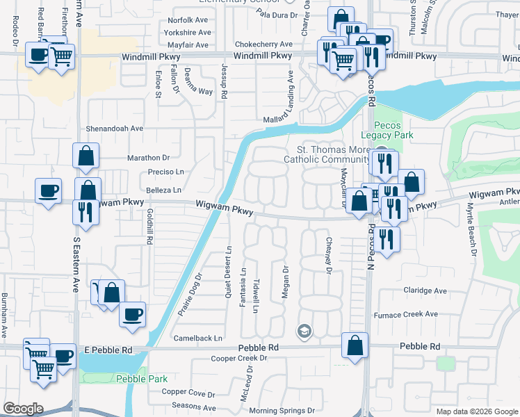 map of restaurants, bars, coffee shops, grocery stores, and more near 129 Carriage Way West in Henderson