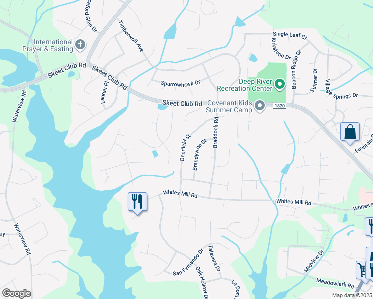 map of restaurants, bars, coffee shops, grocery stores, and more near 3930 Deerfield Street in High Point