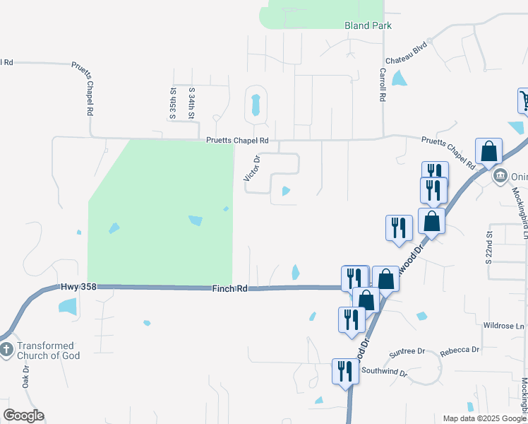 map of restaurants, bars, coffee shops, grocery stores, and more near 24 Hill Home Drive in Paragould