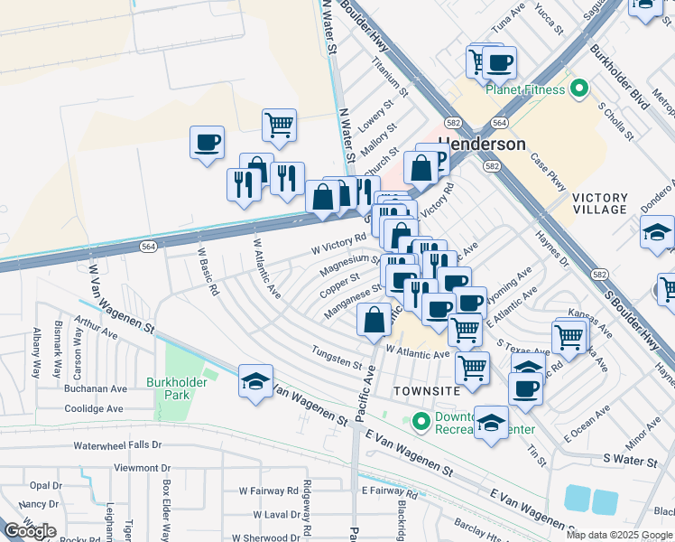 map of restaurants, bars, coffee shops, grocery stores, and more near 2 Magnesium Street in Henderson