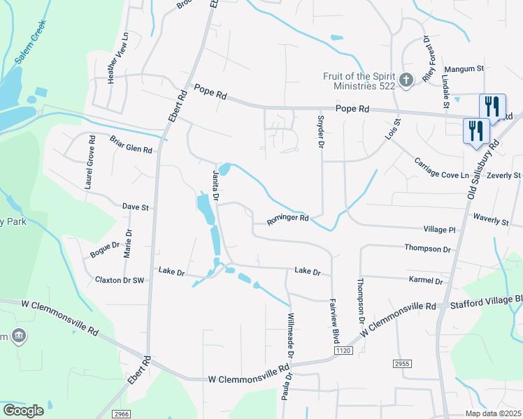 map of restaurants, bars, coffee shops, grocery stores, and more near 1943 Fairview Boulevard in Winston-Salem