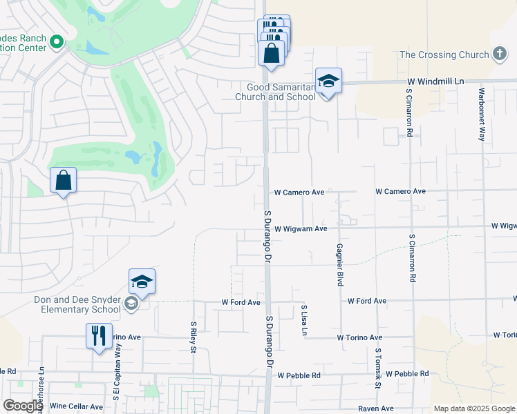 map of restaurants, bars, coffee shops, grocery stores, and more near 8442 Sycamore Creek Street in Las Vegas