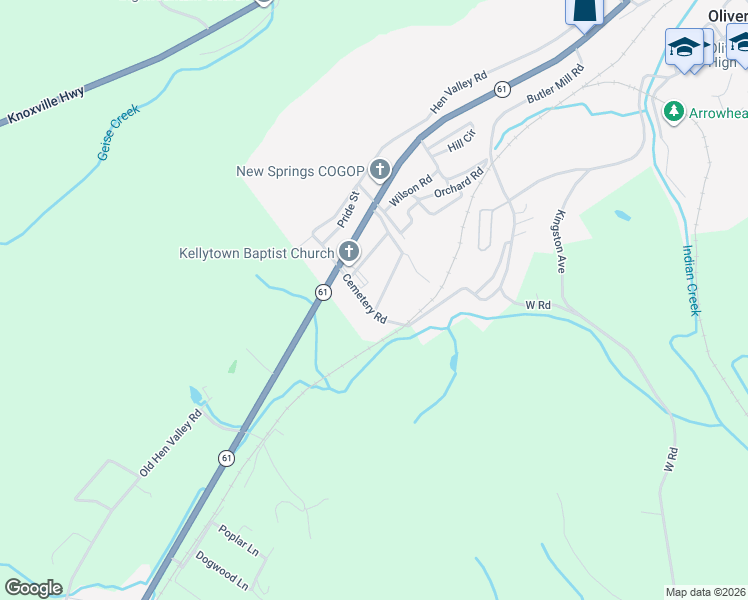 map of restaurants, bars, coffee shops, grocery stores, and more near 941 Cemetery Road in Oliver Springs