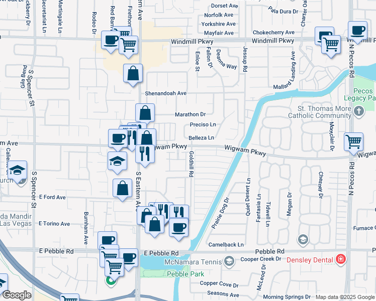 map of restaurants, bars, coffee shops, grocery stores, and more near 2925 Wigwam Parkway in Henderson