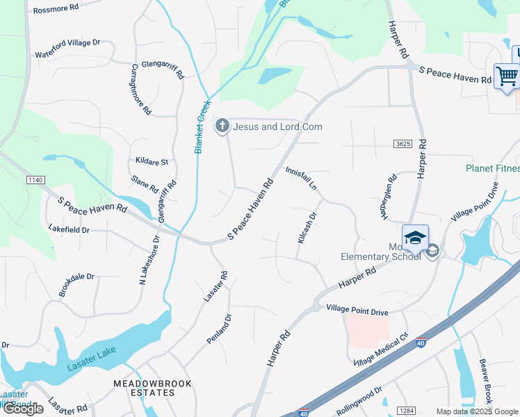 map of restaurants, bars, coffee shops, grocery stores, and more near 1448 South Peace Haven Road in Clemmons
