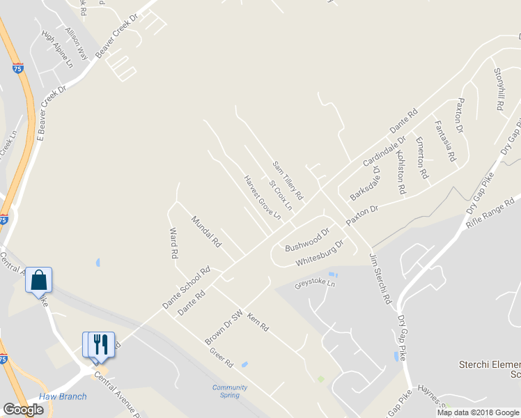 map of restaurants, bars, coffee shops, grocery stores, and more near 6823 Harvest Grove Lane in Knoxville