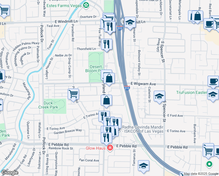 map of restaurants, bars, coffee shops, grocery stores, and more near 8540 South Maryland Parkway in Las Vegas