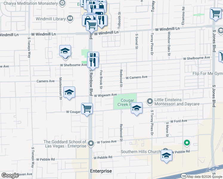 map of restaurants, bars, coffee shops, grocery stores, and more near 6764 Bravura Court in Las Vegas