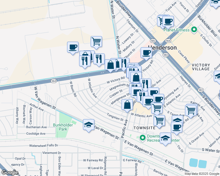 map of restaurants, bars, coffee shops, grocery stores, and more near 126 Magnesium Street in Henderson