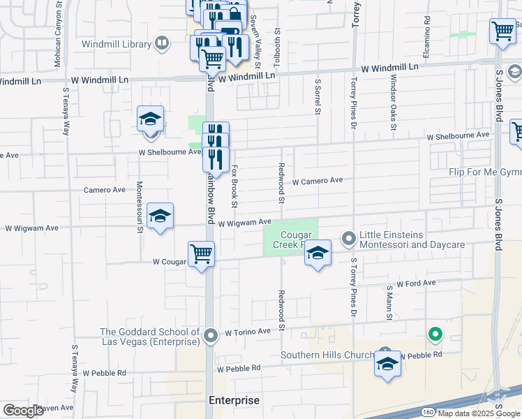 map of restaurants, bars, coffee shops, grocery stores, and more near 6758 Bravura Court in Las Vegas