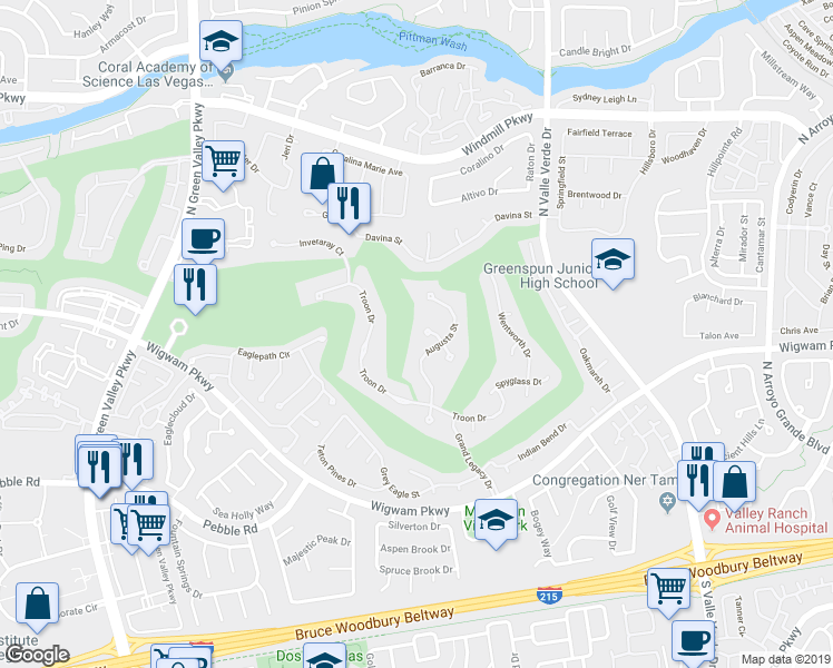 map of restaurants, bars, coffee shops, grocery stores, and more near 2019 Doral Court in Henderson