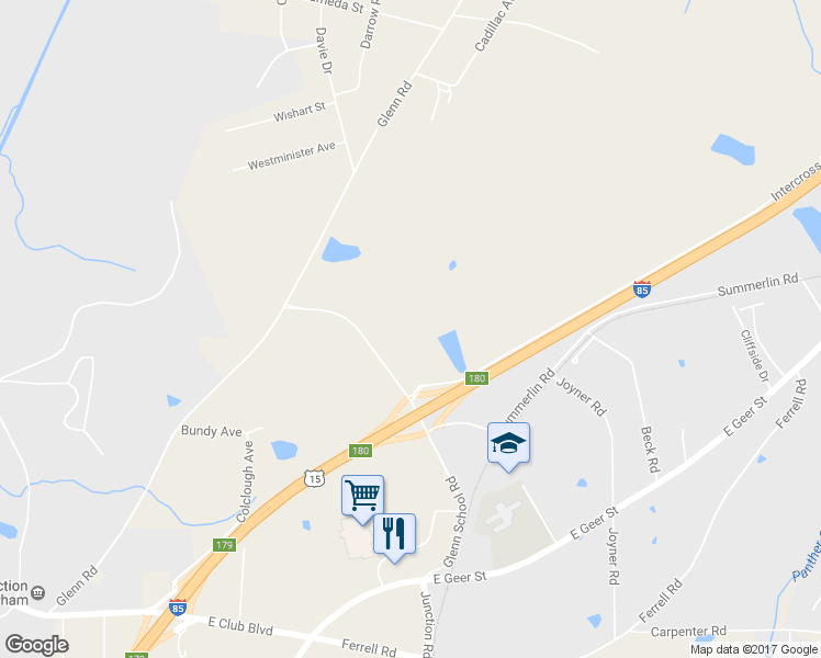 map of restaurants, bars, coffee shops, grocery stores, and more near 1712 Glenn School Road in Durham