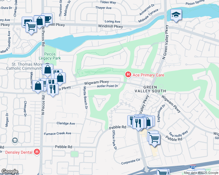 map of restaurants, bars, coffee shops, grocery stores, and more near 2429 Antler Point Drive in Henderson