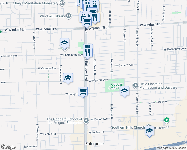 map of restaurants, bars, coffee shops, grocery stores, and more near 8469 Fox Brook Street in Las Vegas
