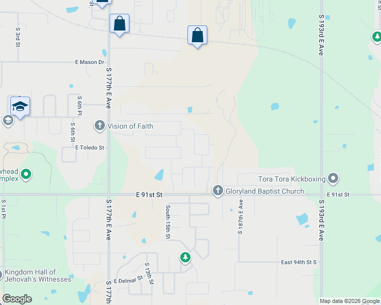 map of restaurants, bars, coffee shops, grocery stores, and more near 1251 East Quincy Street in Broken Arrow