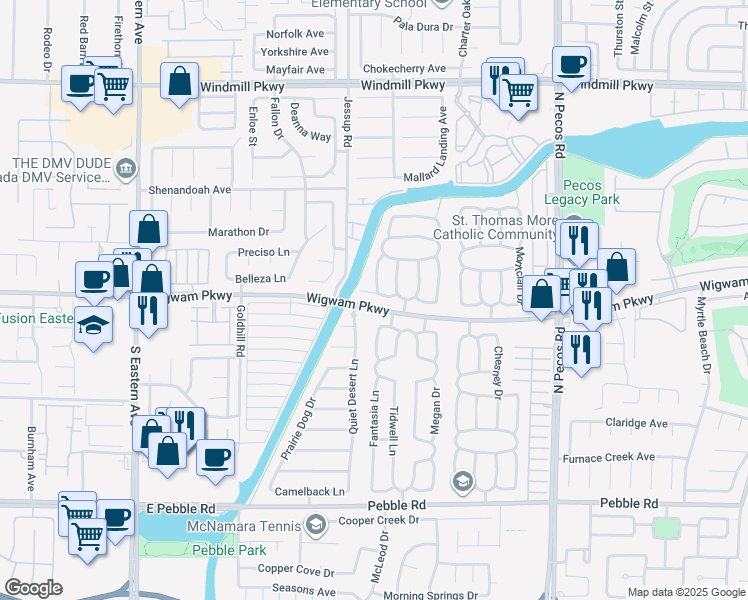 map of restaurants, bars, coffee shops, grocery stores, and more near 113 Coventry Circle in Henderson