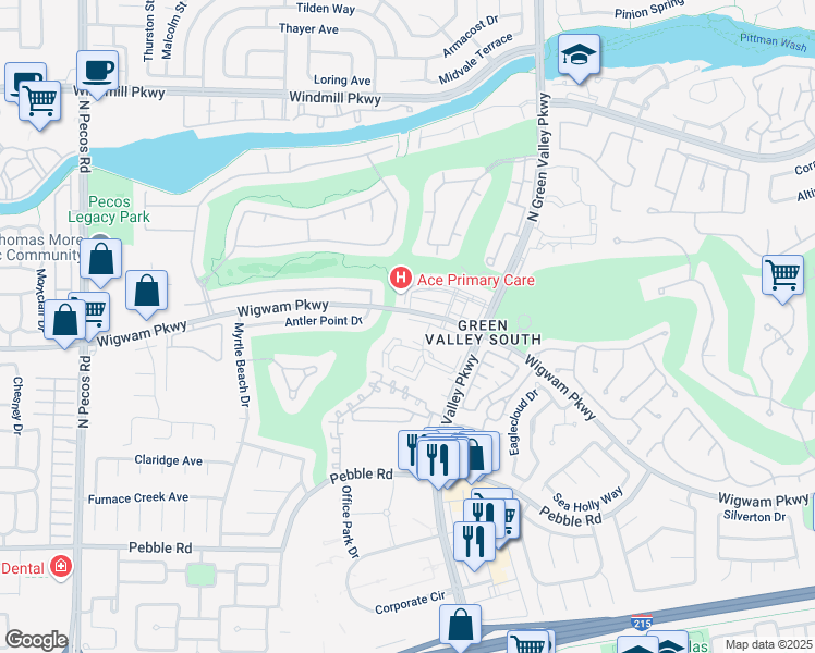 map of restaurants, bars, coffee shops, grocery stores, and more near 2251 Wigwam Parkway in Henderson