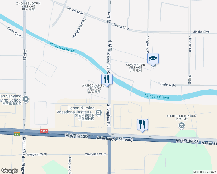 map of restaurants, bars, coffee shops, grocery stores, and more near Zhong Hua Lu in An Yang Shi