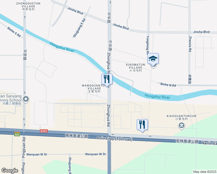 map of restaurants, bars, coffee shops, grocery stores, and more near Zhong Hua Lu in An Yang Shi