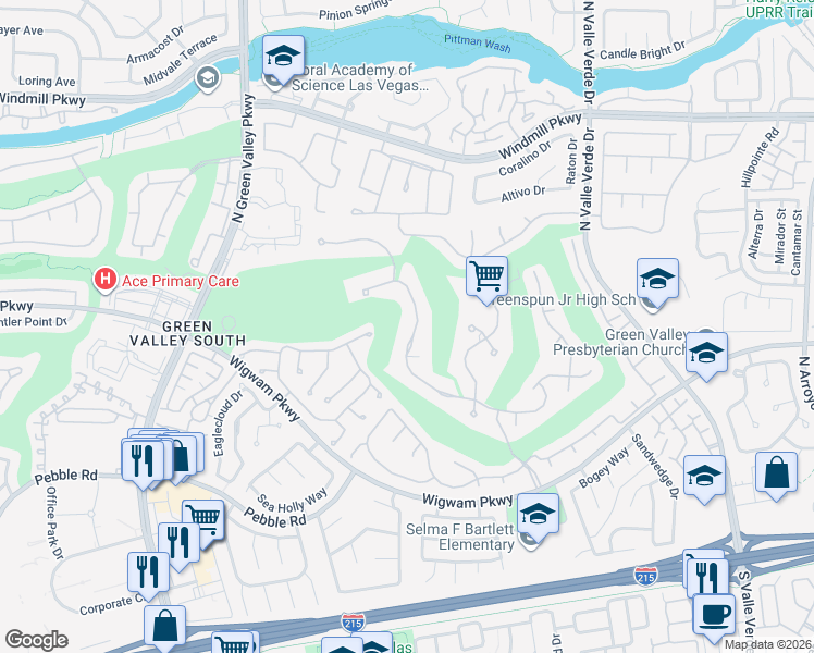 map of restaurants, bars, coffee shops, grocery stores, and more near 2057 Troon Drive in Henderson