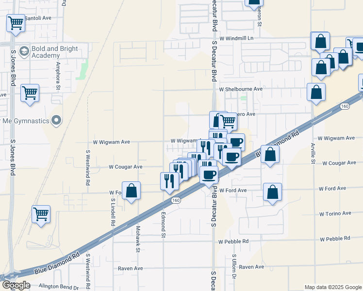 map of restaurants, bars, coffee shops, grocery stores, and more near 5090 Silent Valley Court in Las Vegas