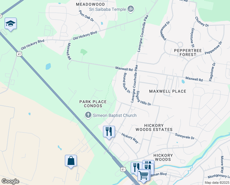 map of restaurants, bars, coffee shops, grocery stores, and more near 4601 Rockland Trail in Nashville