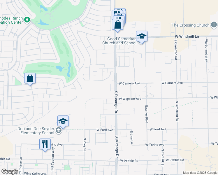 map of restaurants, bars, coffee shops, grocery stores, and more near 8429 Sycamore Creek Street in Las Vegas