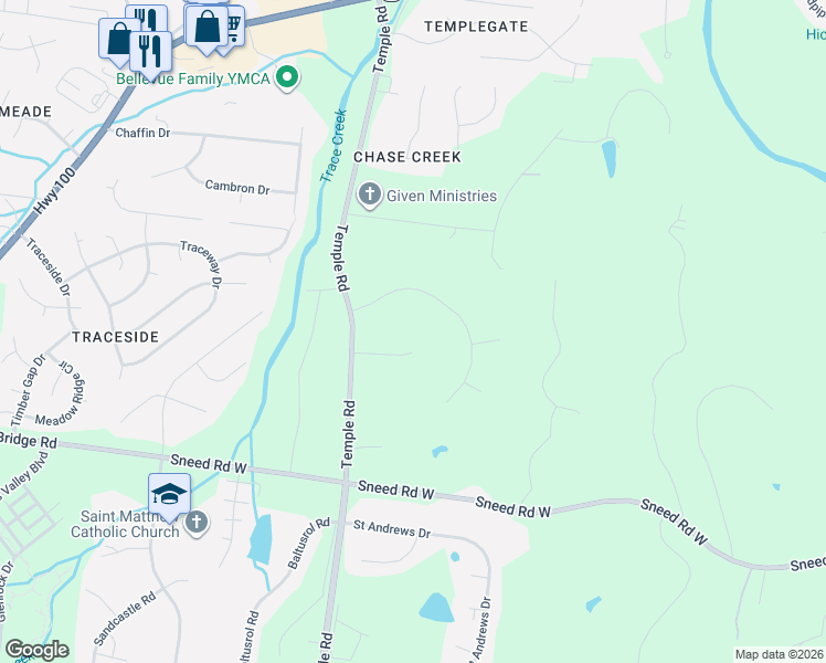 map of restaurants, bars, coffee shops, grocery stores, and more near 1121 Temple Ridge Court in Nashville