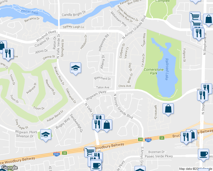 map of restaurants, bars, coffee shops, grocery stores, and more near 1719 Talon Avenue in Henderson