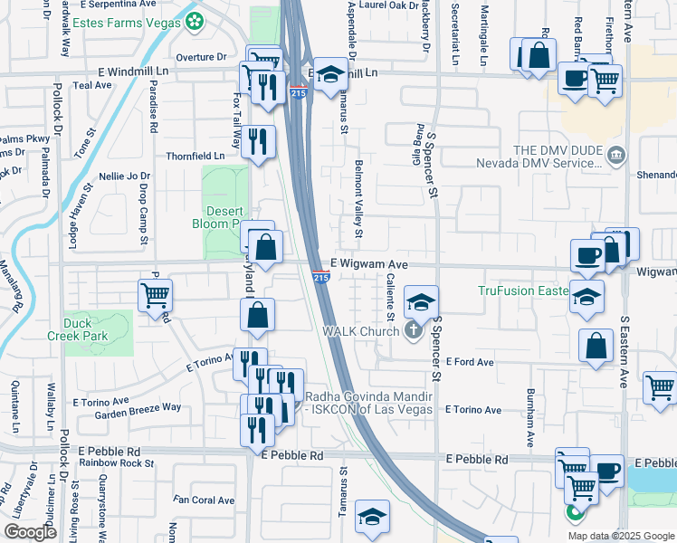 map of restaurants, bars, coffee shops, grocery stores, and more near 1456 Amitola Avenue in Las Vegas
