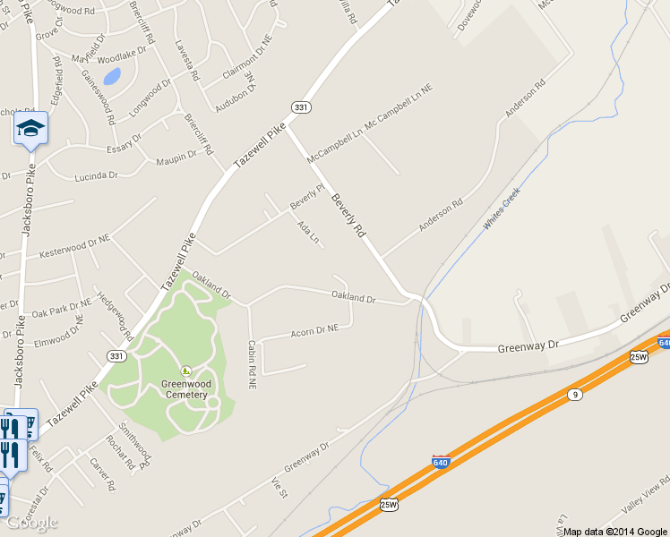 map of restaurants, bars, coffee shops, grocery stores, and more near 4907 Oakbrook Court in Knoxville