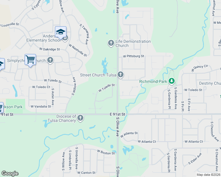 map of restaurants, bars, coffee shops, grocery stores, and more near 1913 South Palm Avenue in Broken Arrow