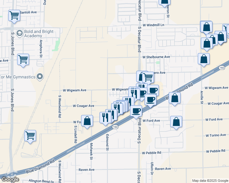 map of restaurants, bars, coffee shops, grocery stores, and more near 5150 Silent Valley Court in Las Vegas
