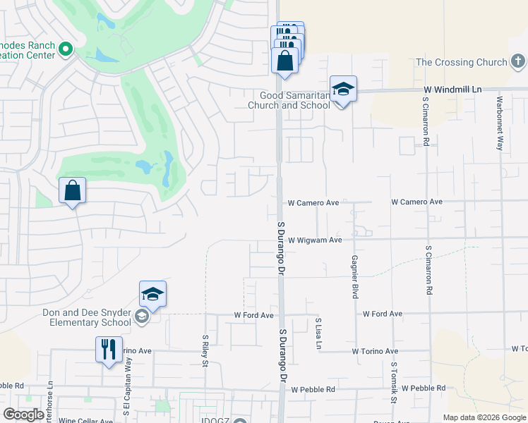 map of restaurants, bars, coffee shops, grocery stores, and more near 8435 Sycamore Creek Street in Las Vegas