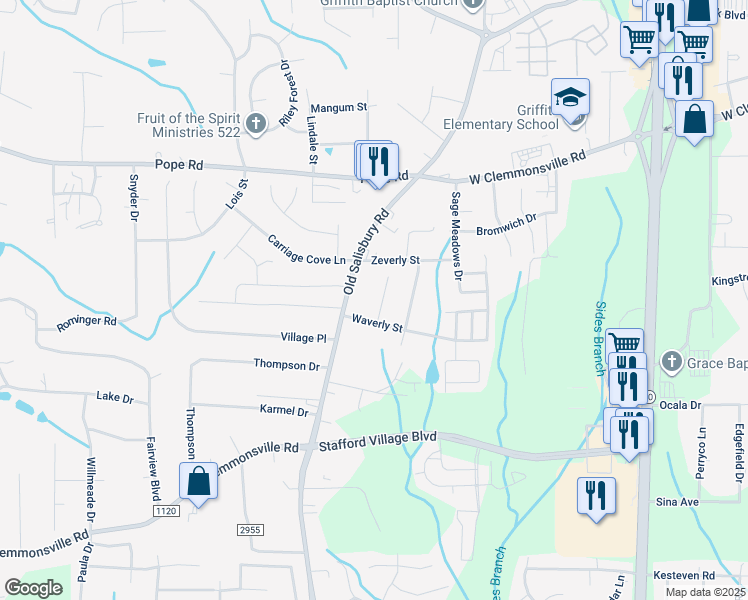map of restaurants, bars, coffee shops, grocery stores, and more near 2339 Almond Street in Winston-Salem