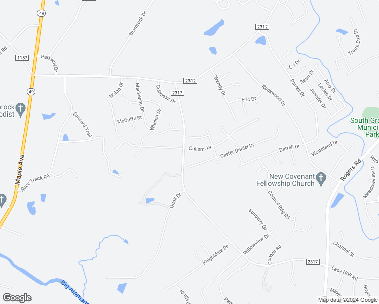 map of restaurants, bars, coffee shops, grocery stores, and more near 2942 Cullens Drive in Graham