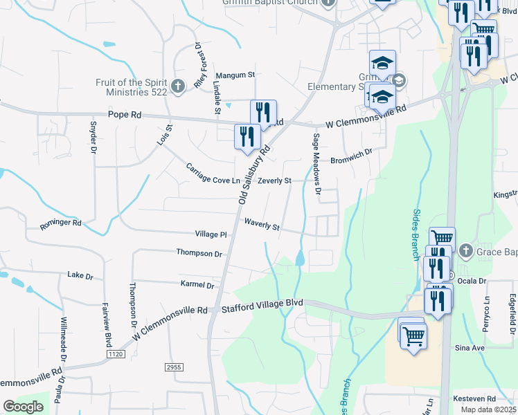 map of restaurants, bars, coffee shops, grocery stores, and more near 2339 Almond Street in Winston-Salem