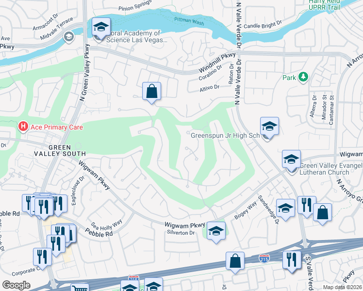 map of restaurants, bars, coffee shops, grocery stores, and more near 2019 Doral Court in Henderson