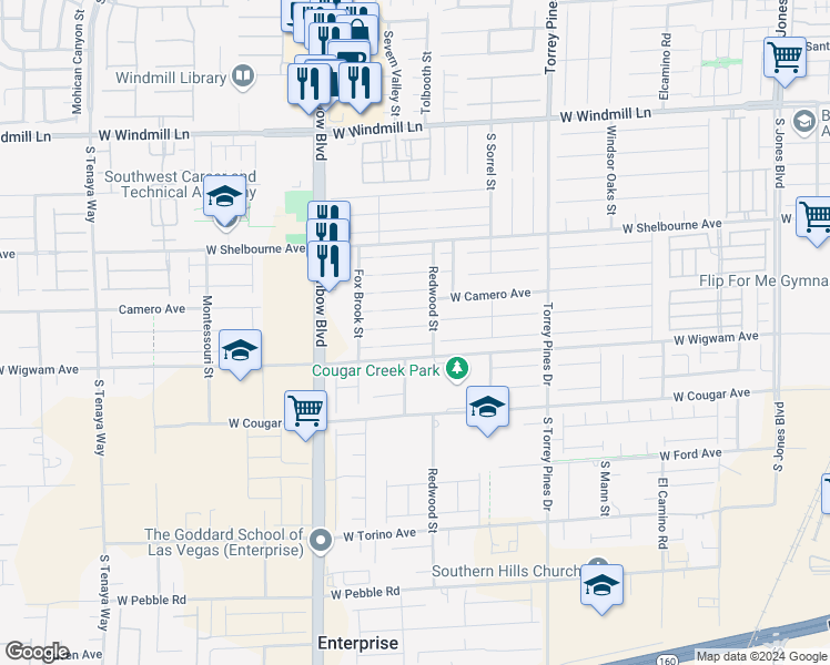 map of restaurants, bars, coffee shops, grocery stores, and more near 6733 Lydian Court in Las Vegas